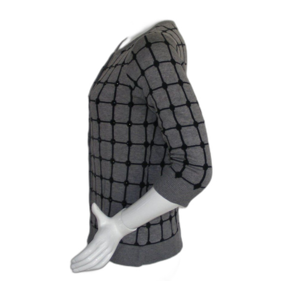 new COLDWATER CREEK Cardigan, XS/4-6 Windowpane, 3/4 sleeves, Gray & Black - Picture 7 of 13